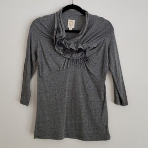 Grey Ruched Anthropologie 3/4 Sleeve Top - Small